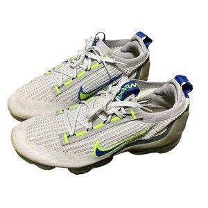 Nike Air VaporMax 2021 Flyknit Mens Shoes White Volt Blue Size  9.5 Lightweight